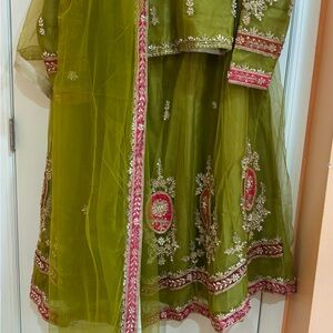 Green and Pink Embroidered Traditional Dress weeding and party wear